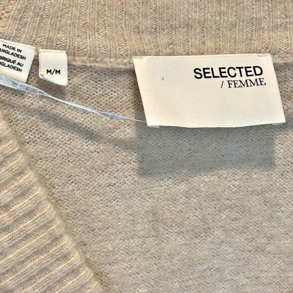Selected Femme Cream Wool Blend Oversized Button Front Cardigan Sweater - Medium - Picture 3 of 5